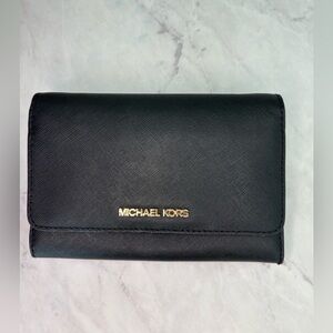 Michael Kors Black Leather Wallet with Gold Logo